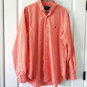 Ralph Lauren Men's Classic Fit Orange Checkered Long Sleeve Casual Shirt 16.5 L